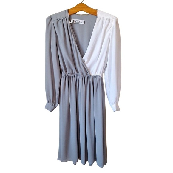 Vintage 70s/80s 2-Tone Chiffon Dress w/Rhinestone Trim Women Size Medium - Picture 1 of 7